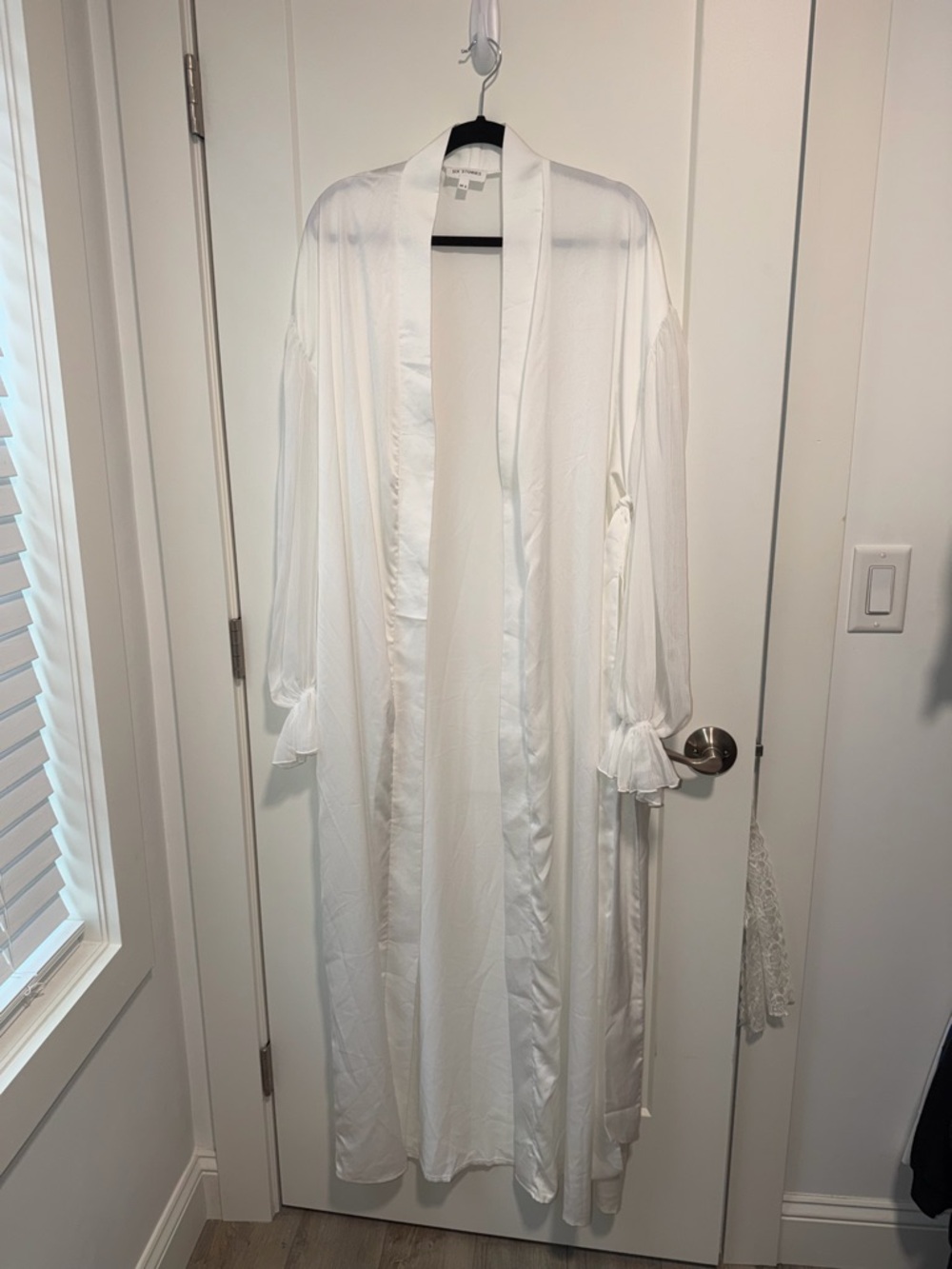 White Satin Trim Long Duster Robe